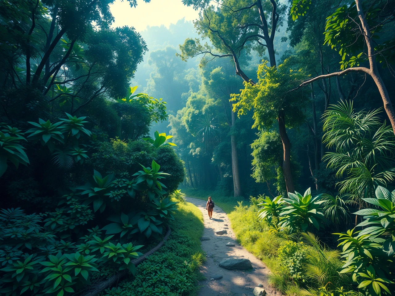 Singapore hiking trail through lush forest