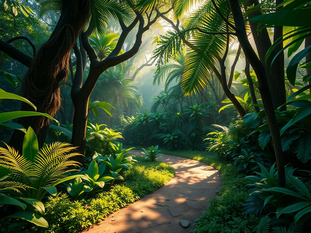 Jungle trekking path in tropical rainforest